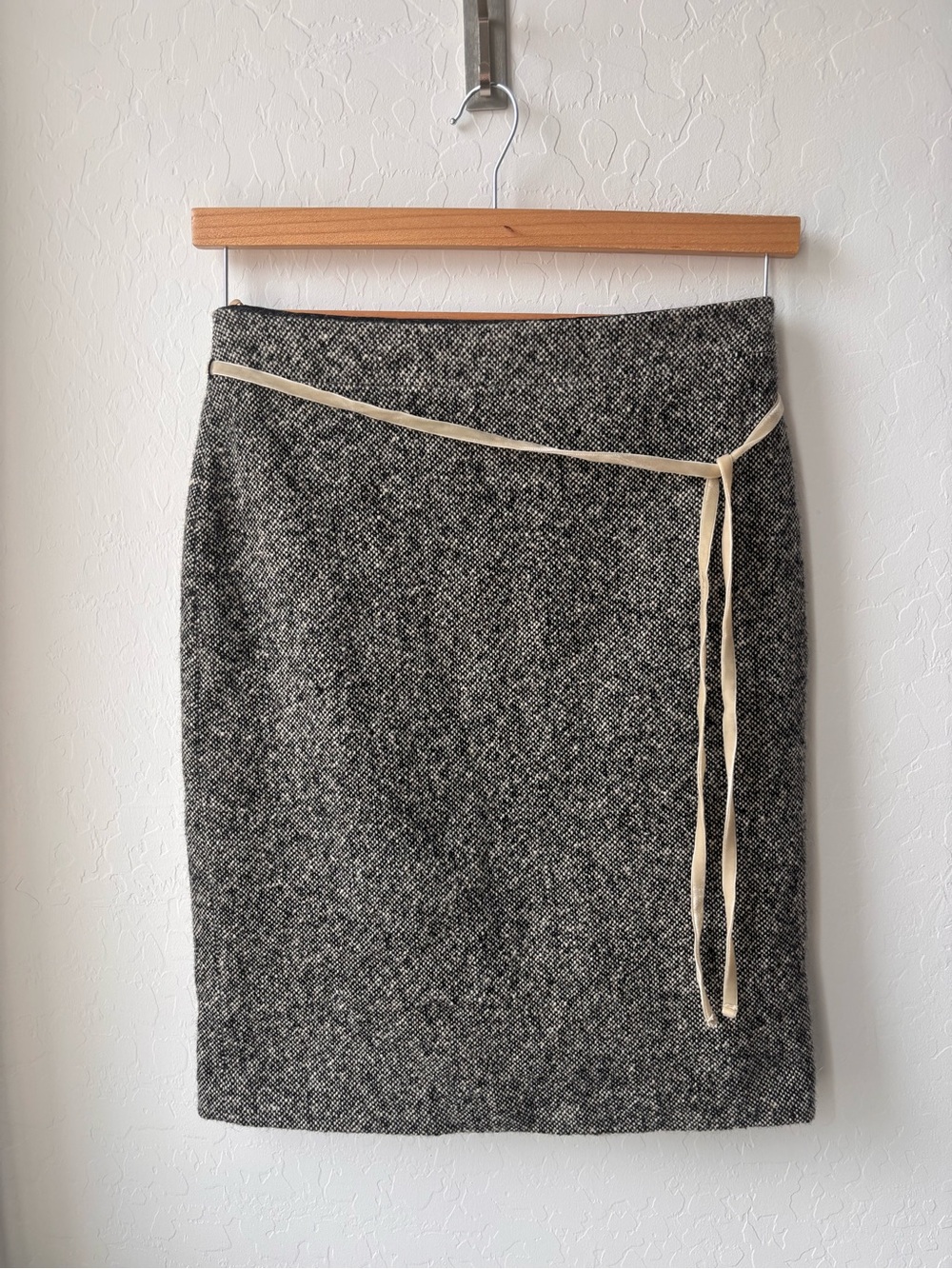 J. Crew Black and Cream Tweed Pencil Skirt with Contrast Tie